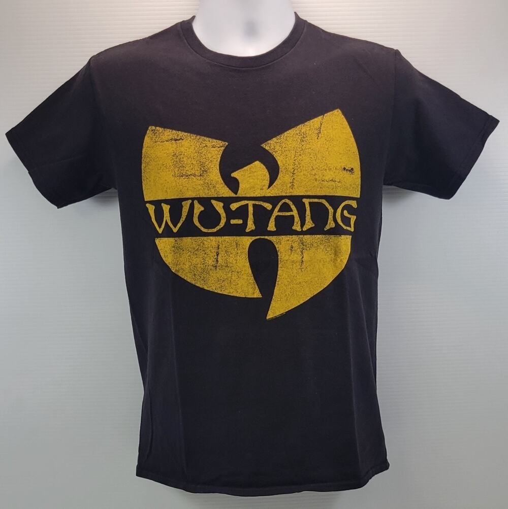 F1) Wu-Tang Clan Men Distressed Logo Graphic Black Hip Hop Cotton T-Shirt Small